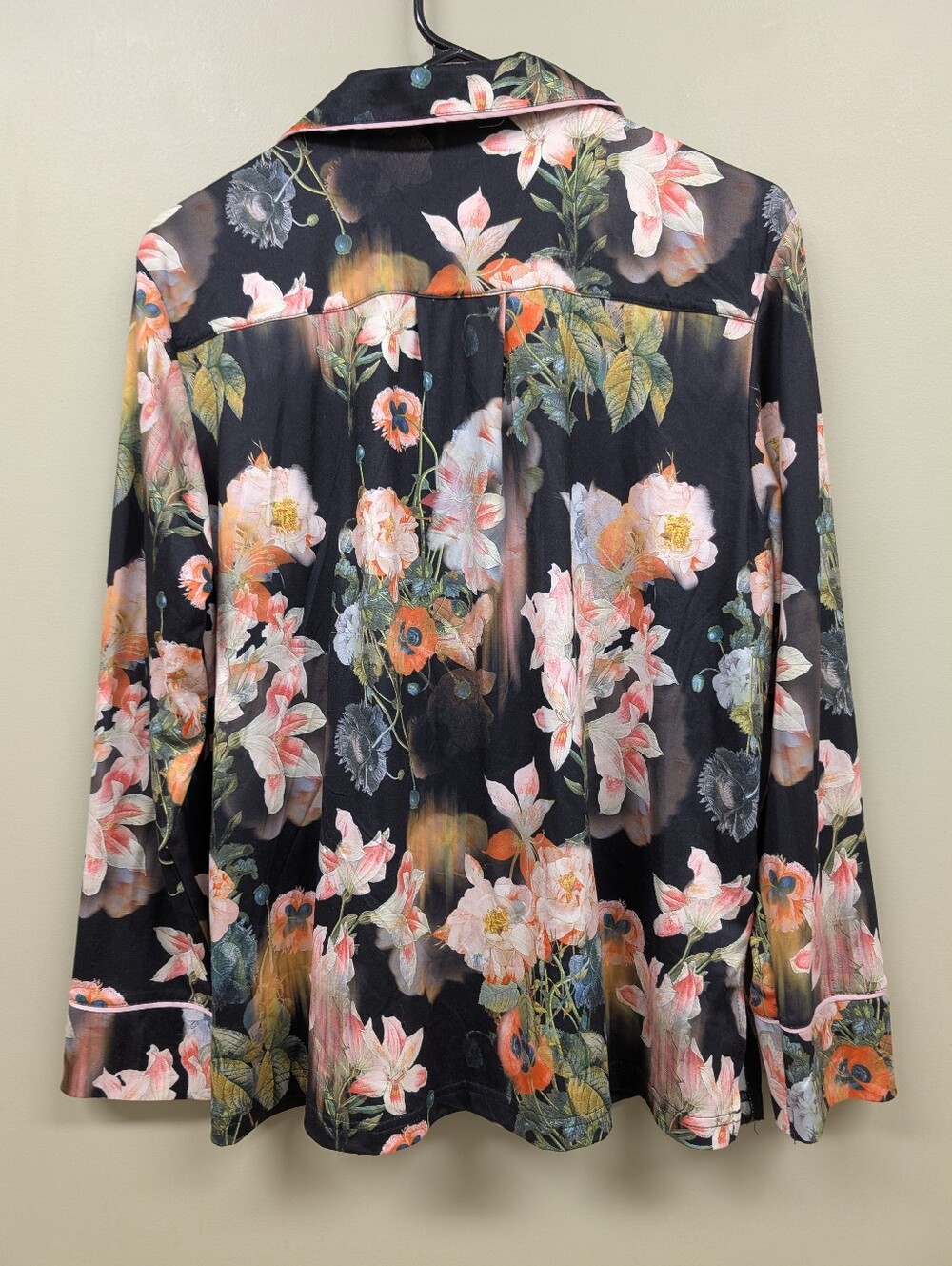 Floral Satin Pajama Set - Black Multi - Picture 3 of 10